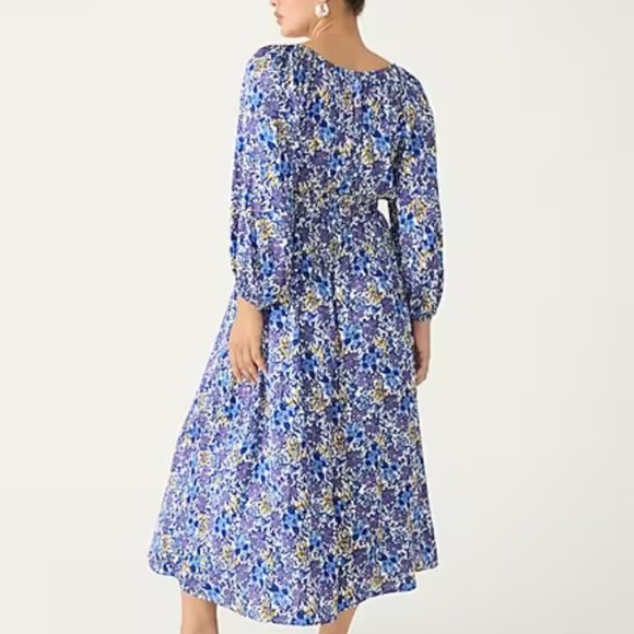 NWT J. Crew Blue & Yellow V-Neck Fête Floral Print Midi Dress, S - Picture 5 of 14